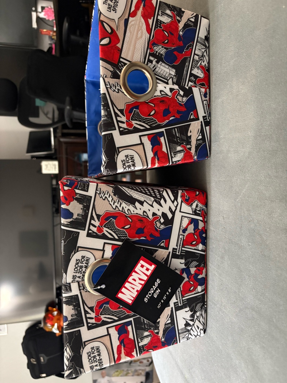 Marvel Spider-Man Comic Panel Fabric Storage Bins – Red, Blue, Black, White